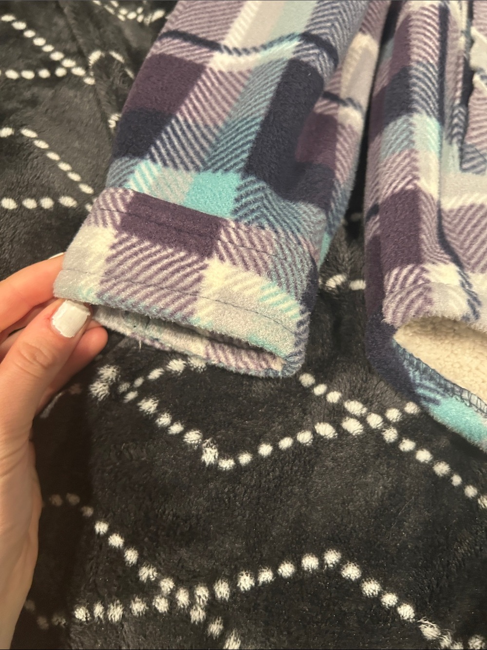 Soho Purple Plaid Sherpa-Lined Button-Up Shirt Jacket - Picture 5 of 6